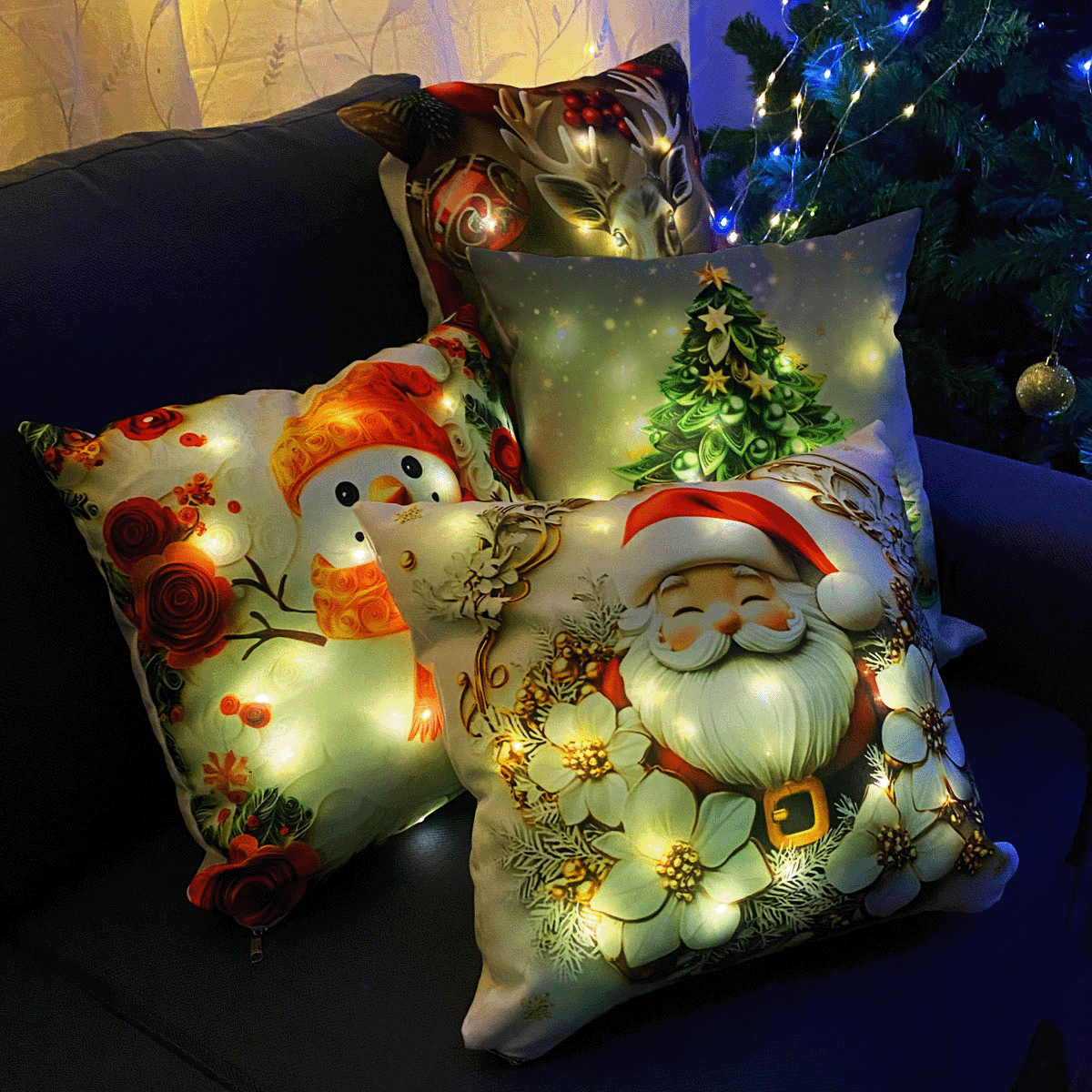 Set Fundas Navideñas x4 Con Luces SFN01